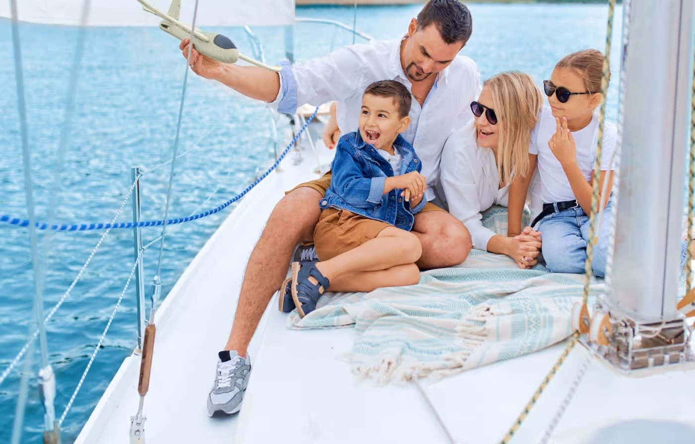 Family enjoying a yacht charter
